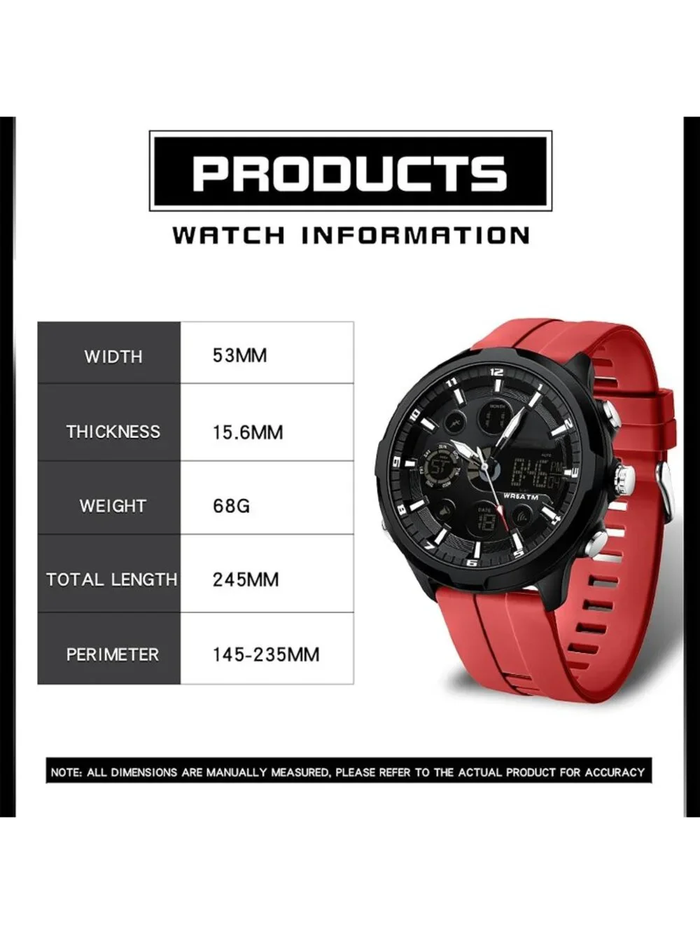Men Red Large Face Watches Chronograph Waterproof Sport Military Heavy Duty